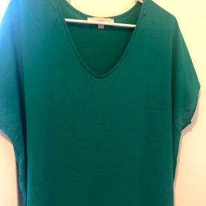 Loft green mixed media top